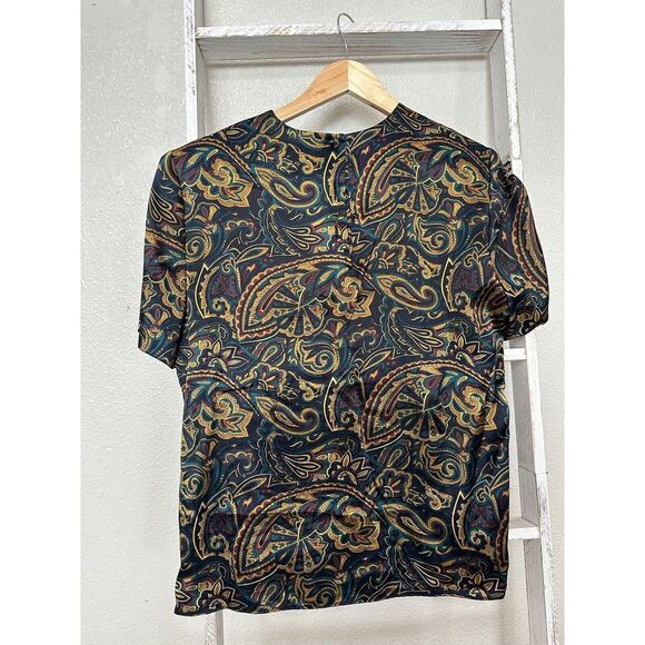 Vintage Kasper ASL Sz 10 100% Silk Blouse Paisley Printed Rich Colors Hong Kong - Picture 3 of 4
